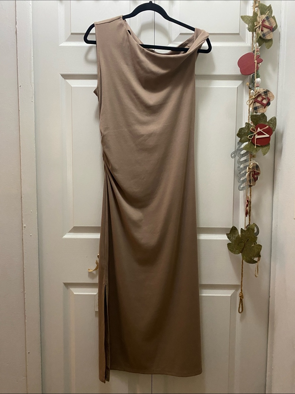 GAP One-Shoulder Taupe Maxi Knit Dress with Side Ruching - Size M